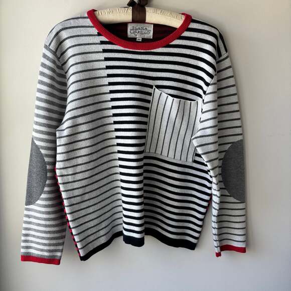 Elana Carello 100% Cotton Vintage Striped Colorblock Knit Sweater - Picture 1 of 3